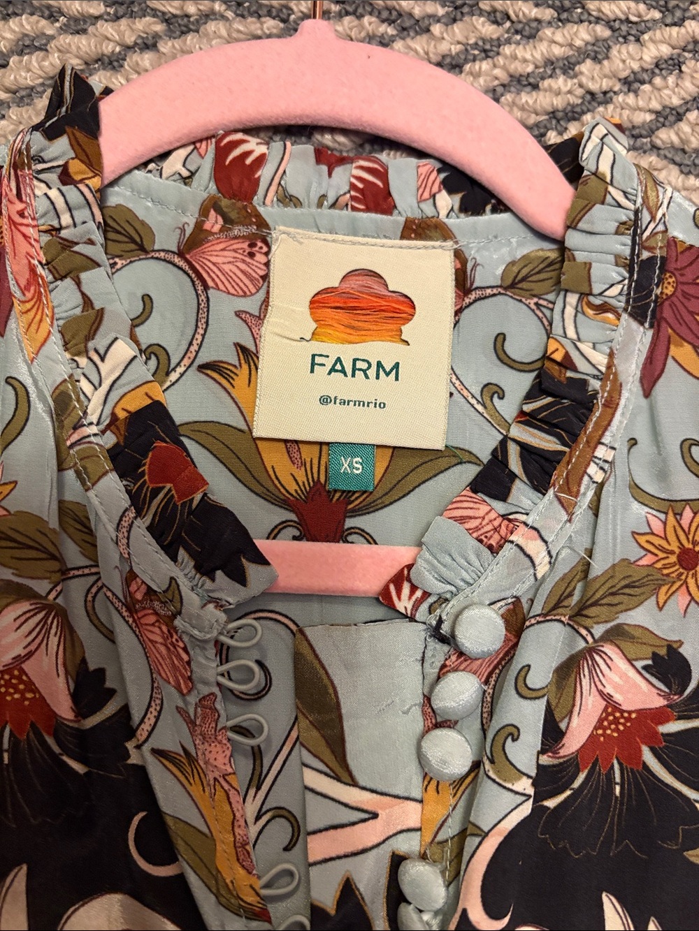 Farm rio Boho Floral Swan Print Drawstring Dress - Picture 2 of 3